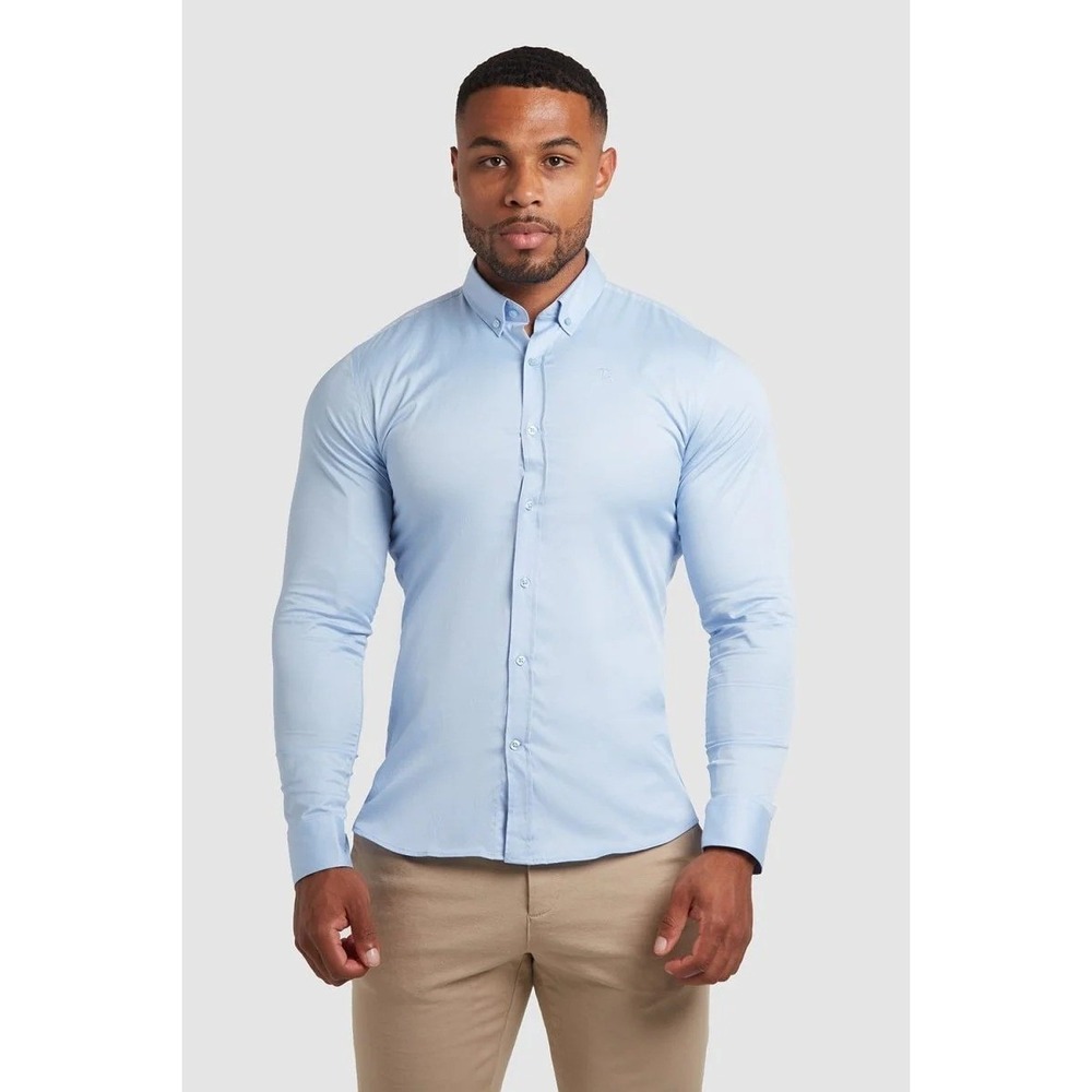 Tailored Athlete Signature Shirt Mens Large Light Blue Muscle Fit Stretch New